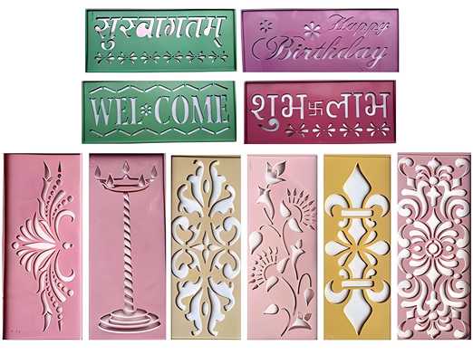 Plastic Rangoli Stencils For Floor Decoration, 10 Assorted Rangoli Stencils (3x7 Inc) 8b5b24-7b