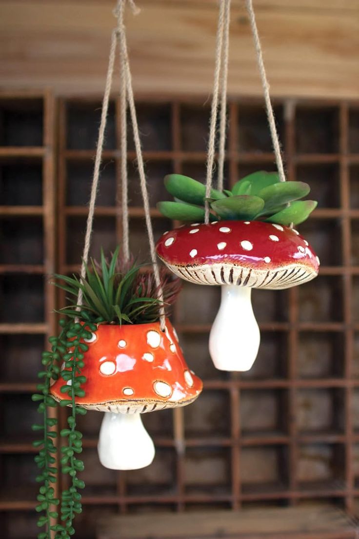 Set of Two Ceramic Toadstool Hanging PLANTERS everydayyfinds