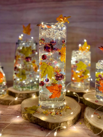 30 Inches - 50 Floating Realistic Shades of Fall Leaves-Mums-Pearls-Pebbles-Fills 1 Gallon of Transparent Gels for Floating Effect-with Measured Floating Gels Prep Bag for Best Results! everydayyfinds