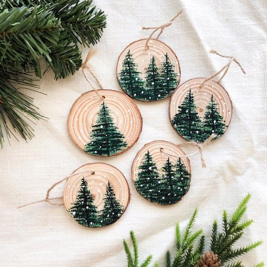 PACK OF 5 - Original Pine Tree Ornament Set Tree Ornaments Wood Ornaments Christmas Ornaments Ornament Sets Ornament Gifts everydayyfinds