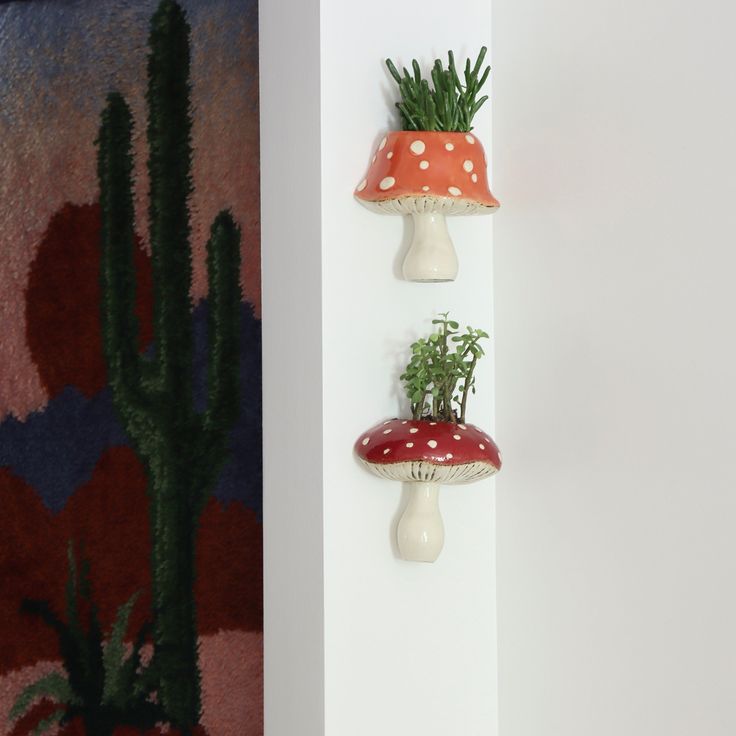 Set of Two Ceramic Toadstool Hanging PLANTERS everydayyfinds